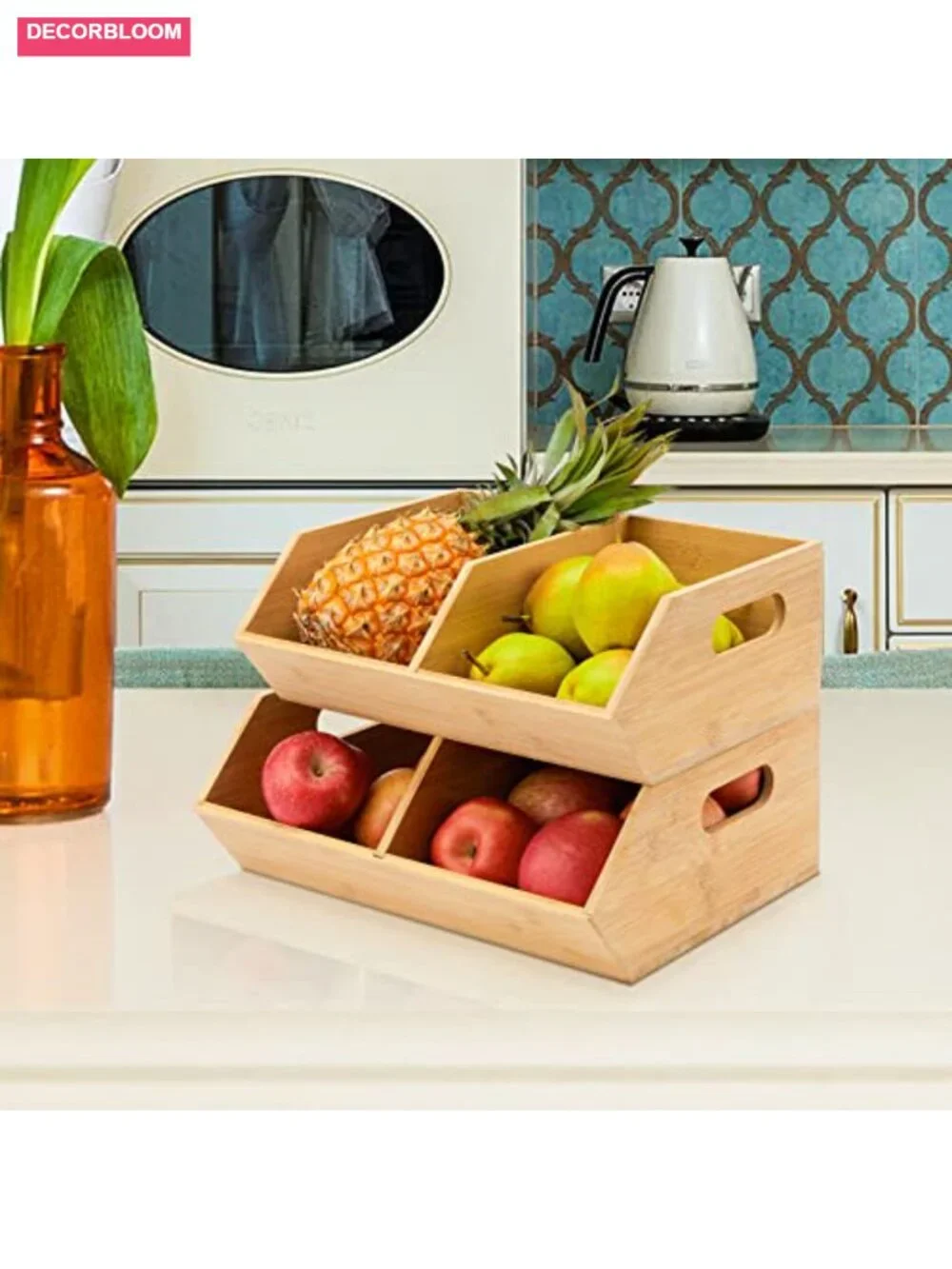 2-Piece Bamboo Storage Bin Set - Kitchen Pantry Organization Baskets